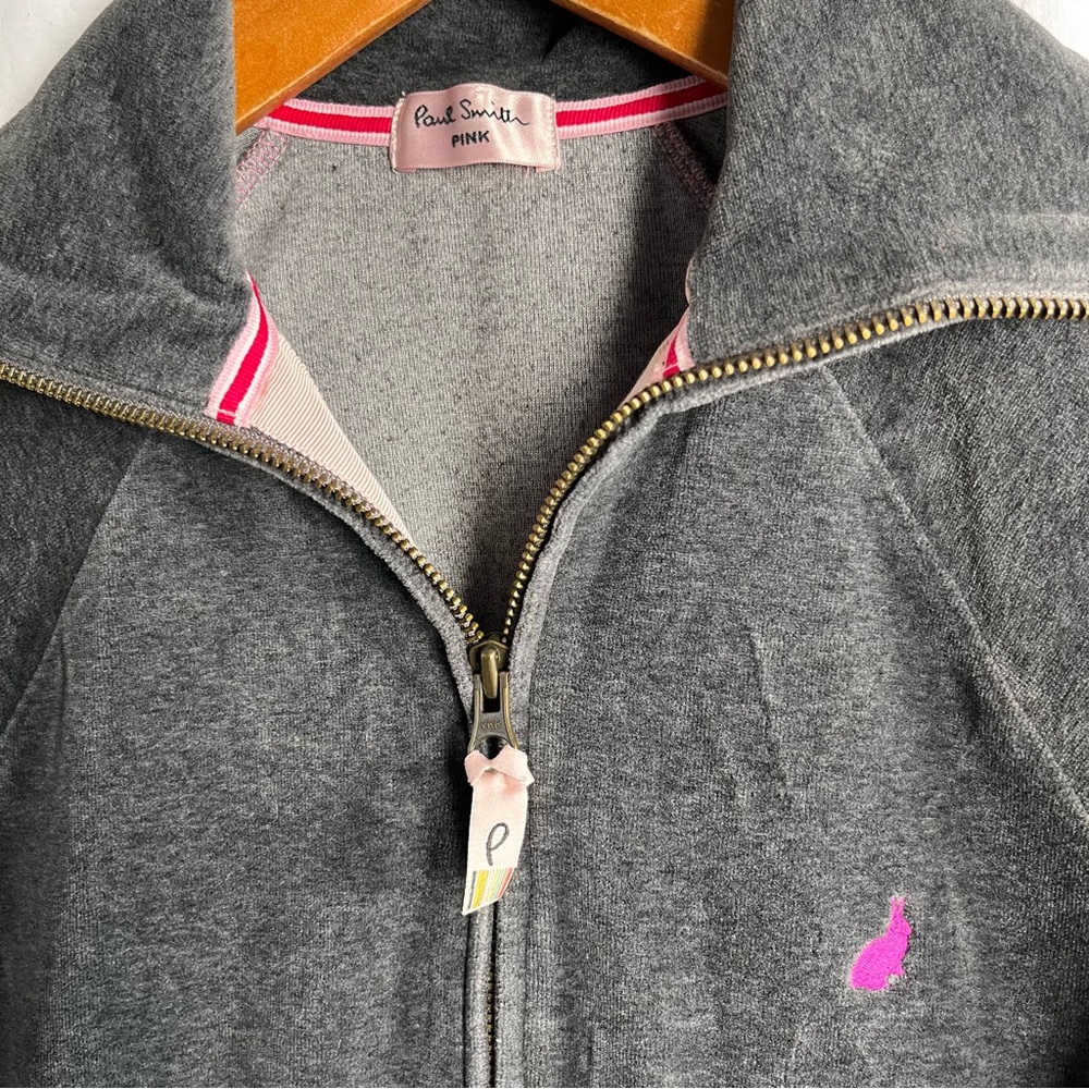 Paul Smith Pink Women M Medium Grey Velour Hoodie Jacket Full Zip Y2K Vintage - Picture 8 of 16